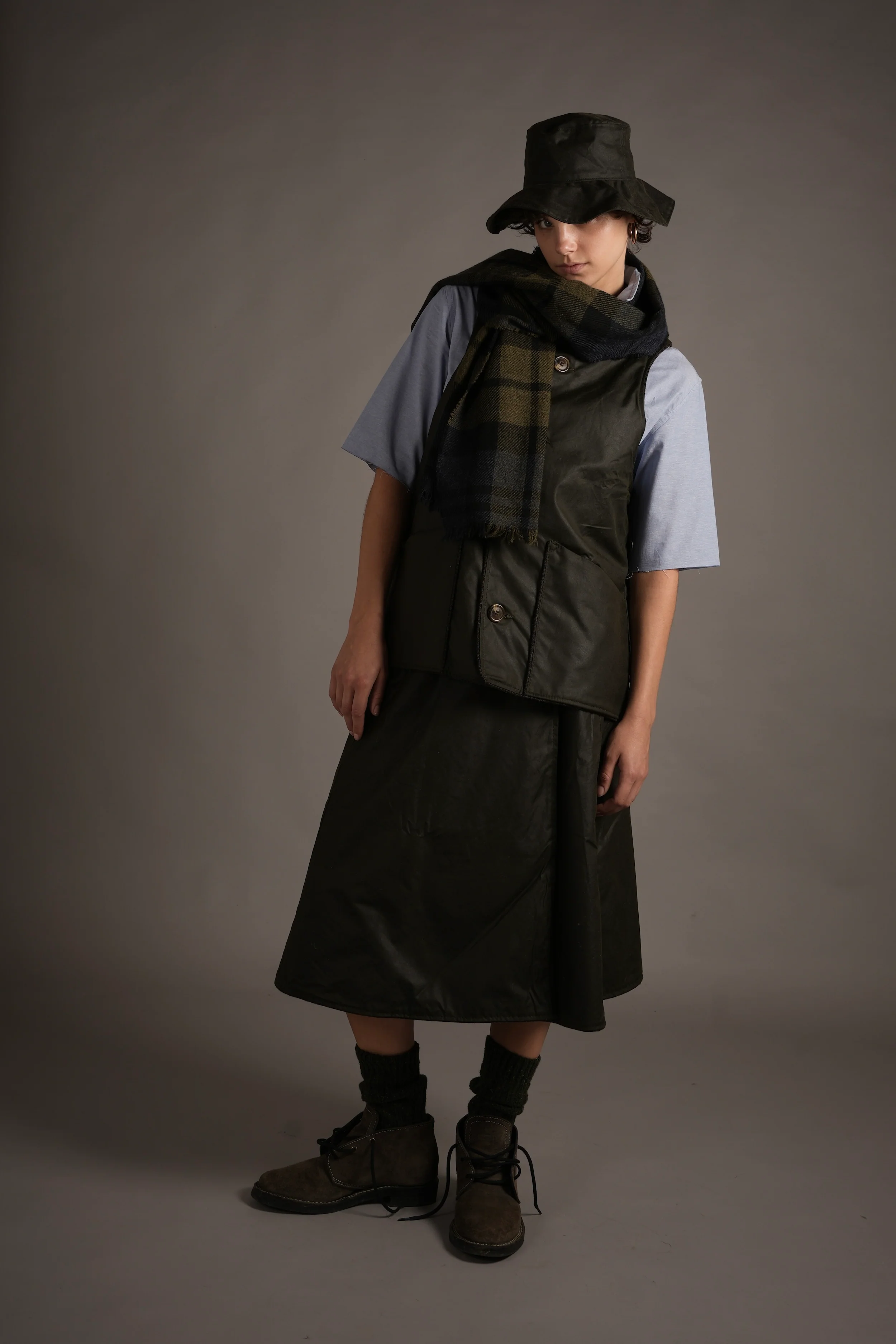 Waxed Cotton Rain Hat (Olive) - Image 4