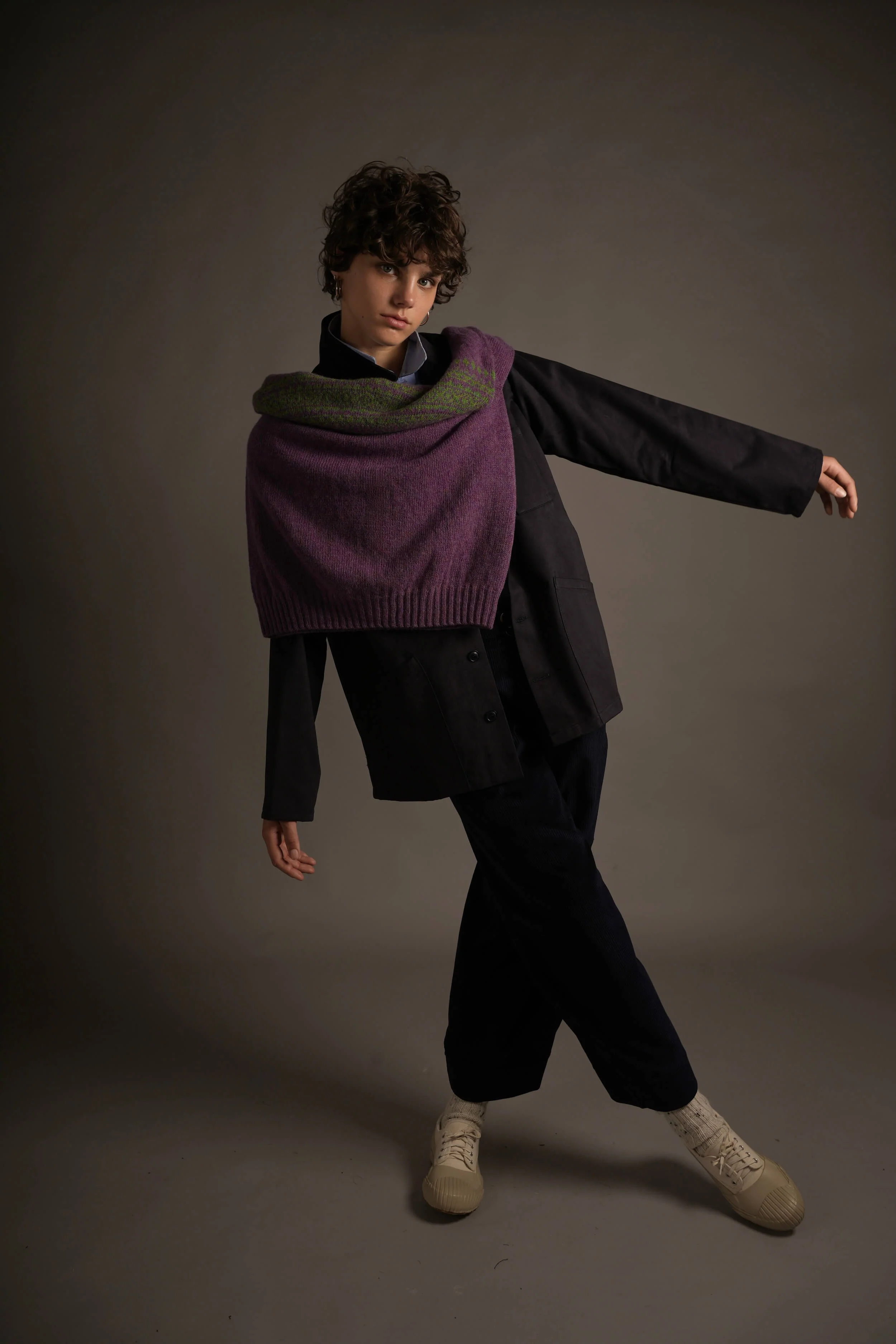 Shetland Lambswool Yoke Jumper Parsley Lavender - Image 5