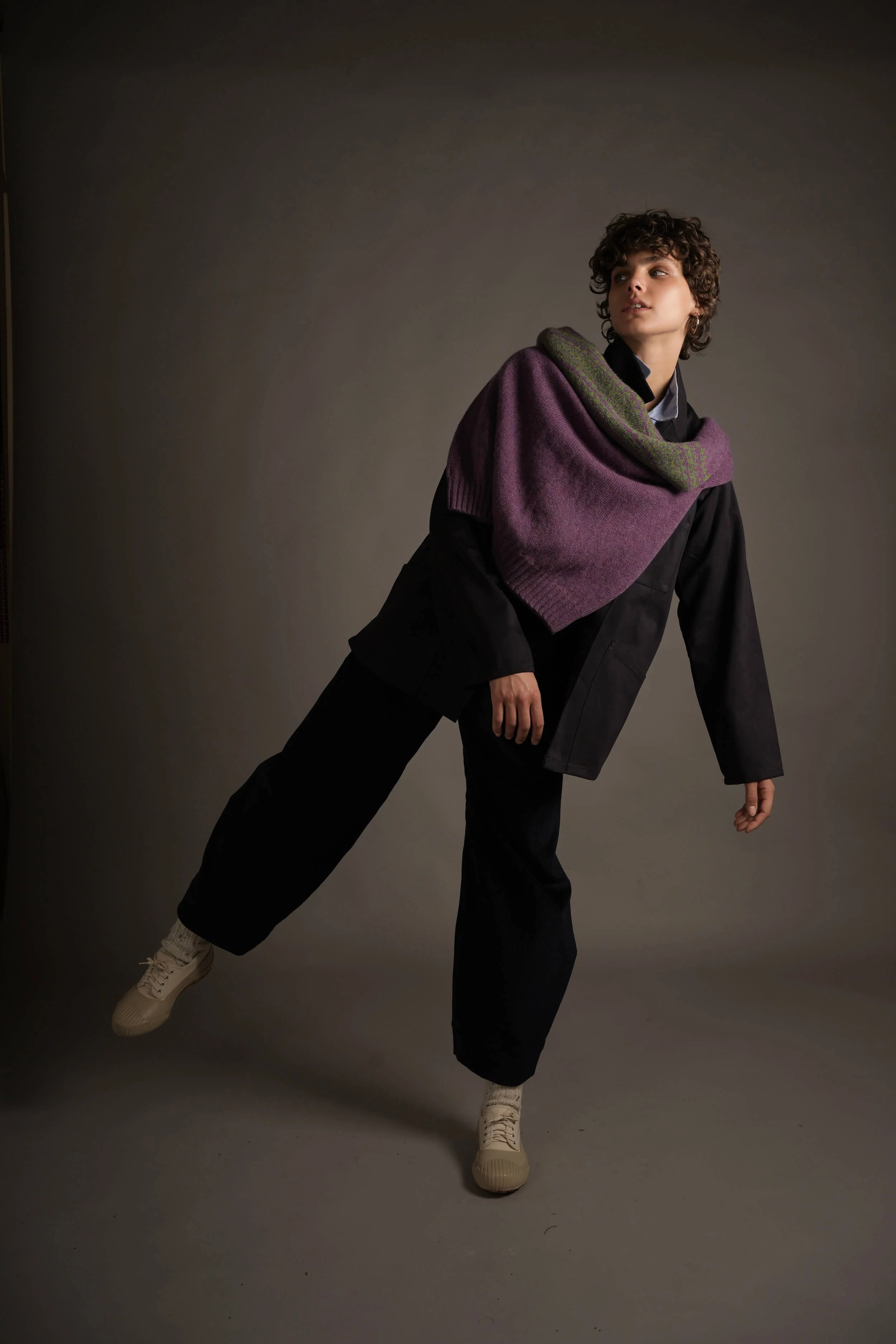 Shetland Lambswool Yoke Jumper Parsley Lavender - Image 6