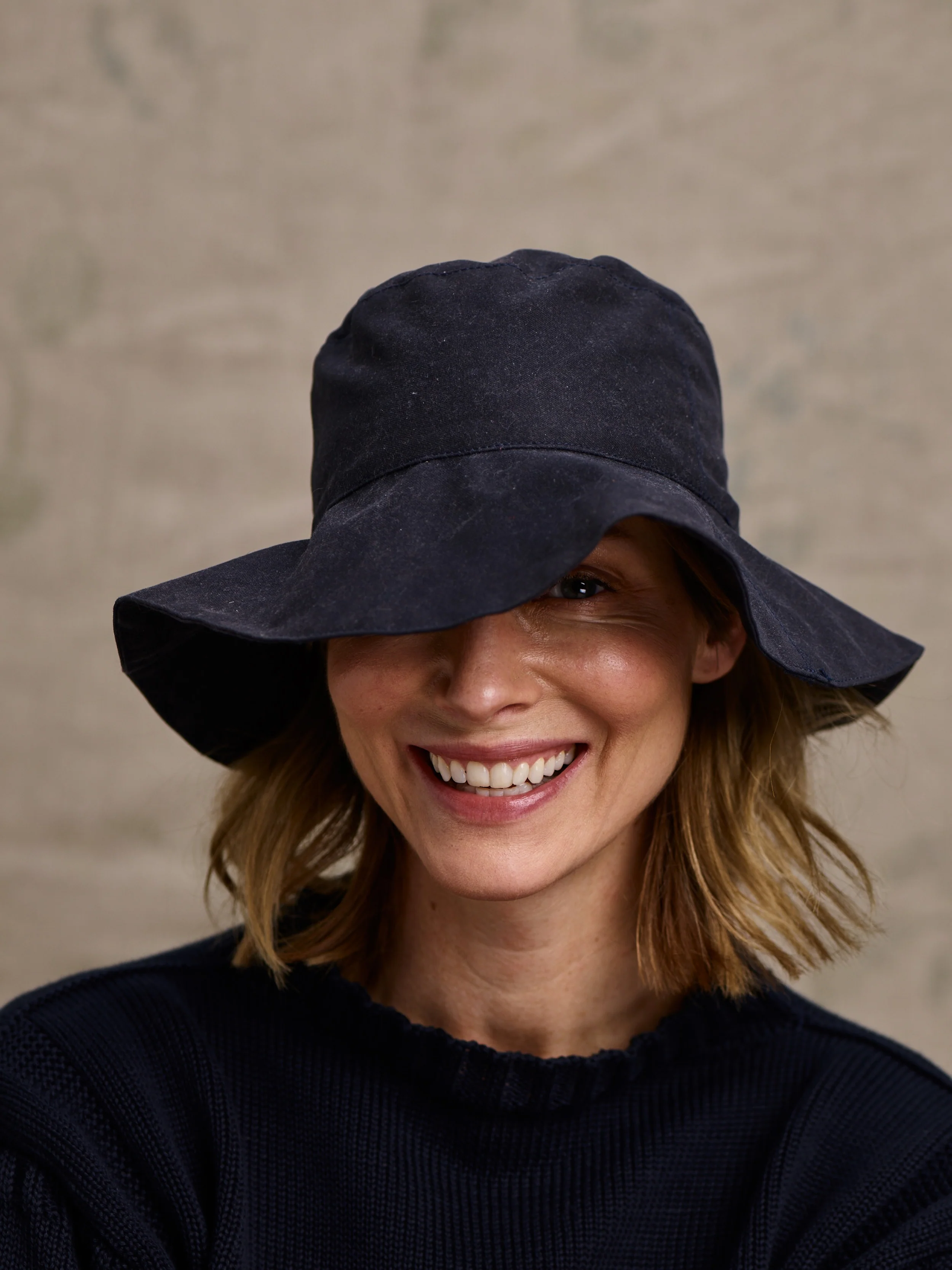 Waxed Cotton Rain Hat (Navy) - Image 3